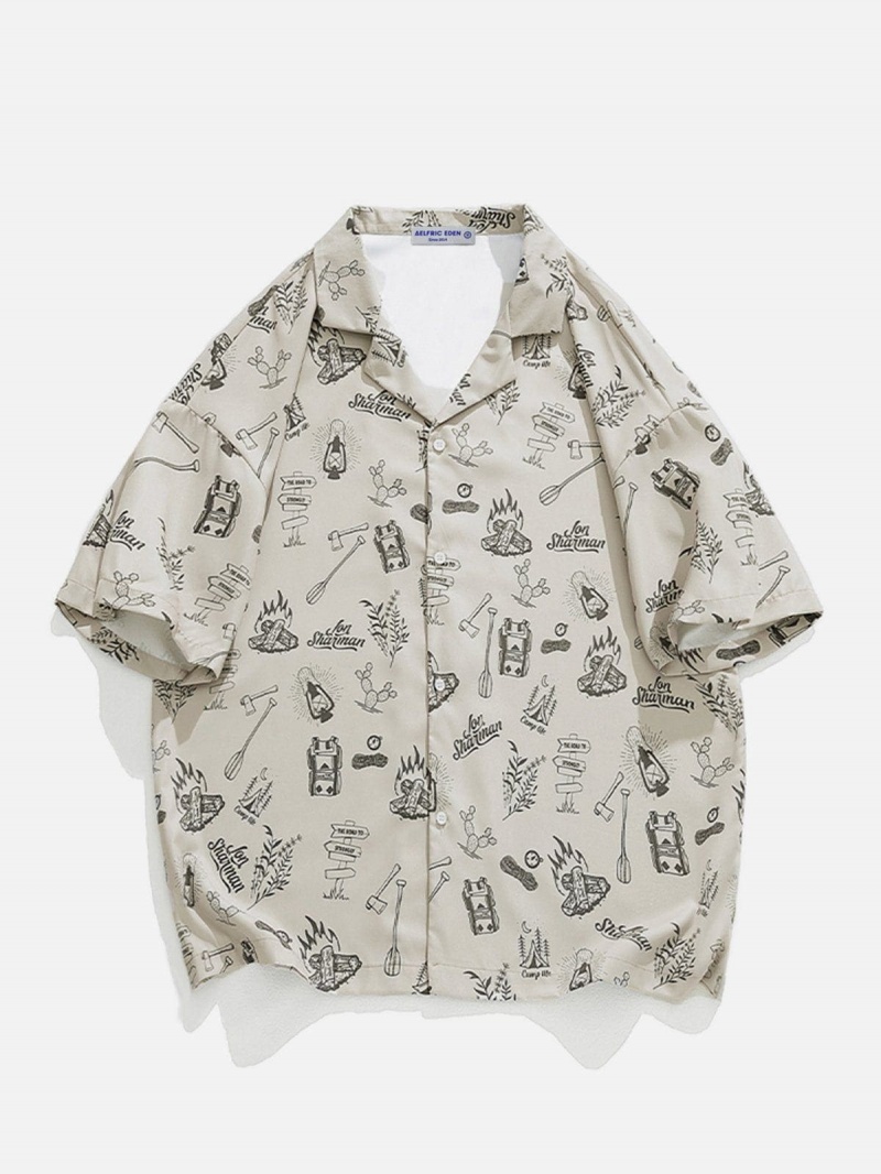 Chemise à Manches Courtes Aelfric Eden All-over Graffiti Print Blanche | LUH-04020886